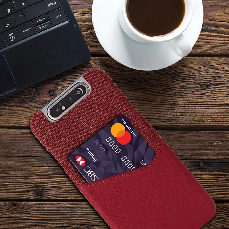 KSQ Phone Shell PC + PU + Cloth Back Cover Casing with Card Slot for Samsung Galaxy A80 / A90 - Red