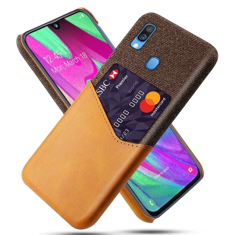KSQ PC + PU + Cloth Hybrid Phone Back Cover Case with Card Slot for Samsung Galaxy A40 - Orange