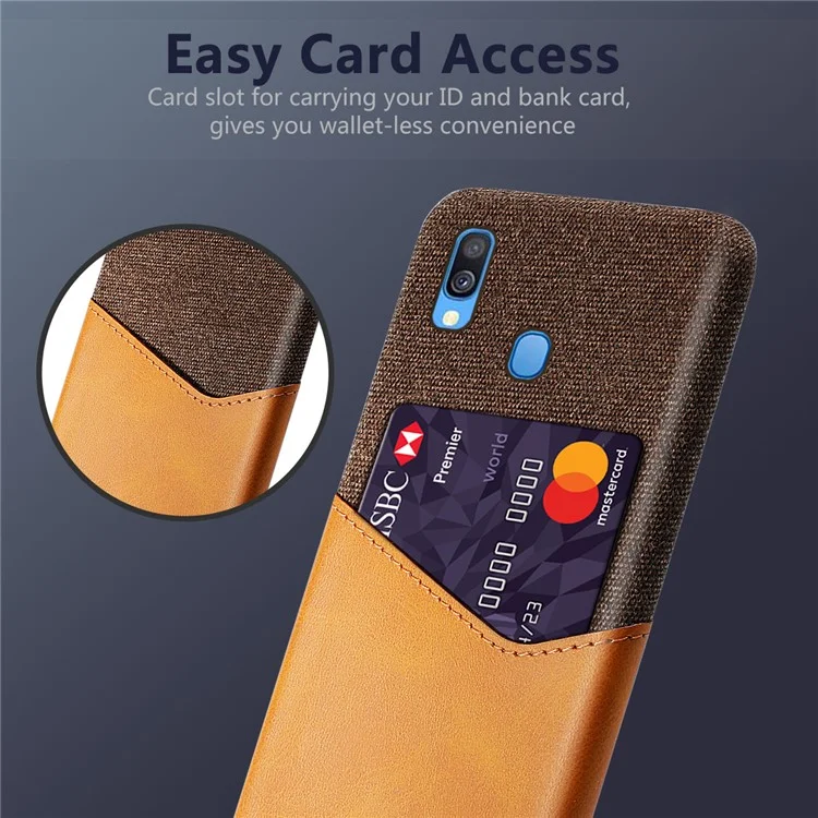 KSQ PC + PU + Cloth Hybrid Phone Back Cover Case with Card Slot for Samsung Galaxy A40 - Orange