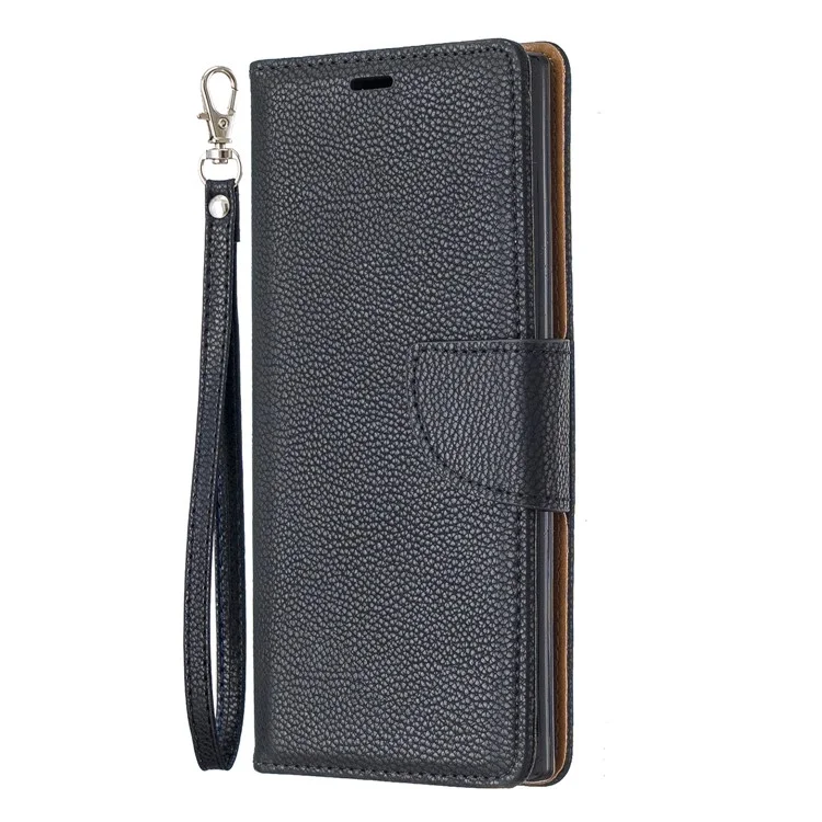 Litchi Textur Leder Brieftasche Abdeckhülle Mit Riemen Für Samsung Galaxy Note 10/Galaxy Note 10 5g - Schwarz