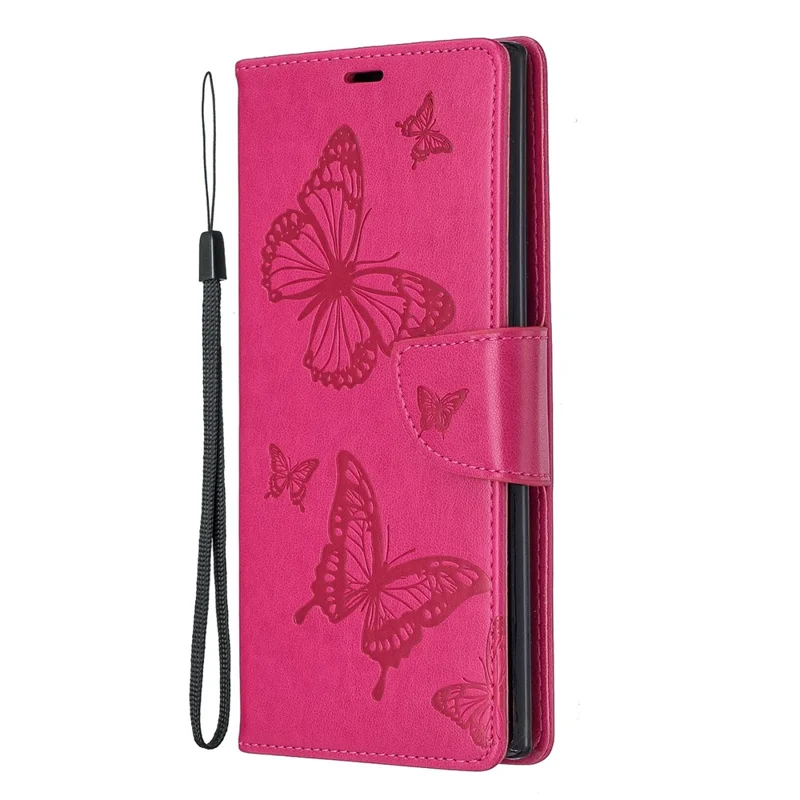 Imprint Butterfly Leather Wallet Phone Shell for Samsung Galaxy Note 10 Plus/Note 10 Plus 5G - Rose