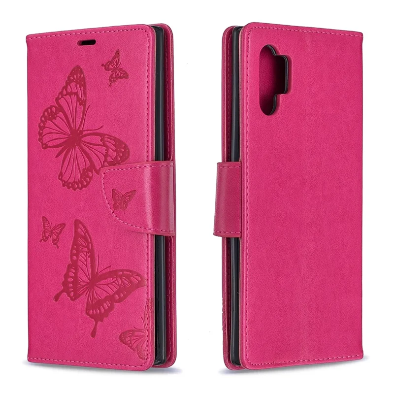 Imprint Butterfly Leather Wallet Phone Shell for Samsung Galaxy Note 10 Plus/Note 10 Plus 5G - Rose