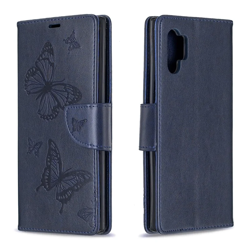 Imprint Butterfly Leather Wallet Phone Shell for Samsung Galaxy Note 10 Plus/Note 10 Plus 5G - Blue