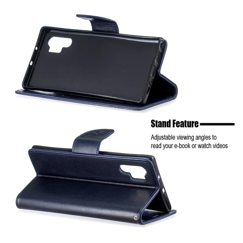 Imprint Butterfly Leather Wallet Phone Shell for Samsung Galaxy Note 10 Plus/Note 10 Plus 5G - Blue