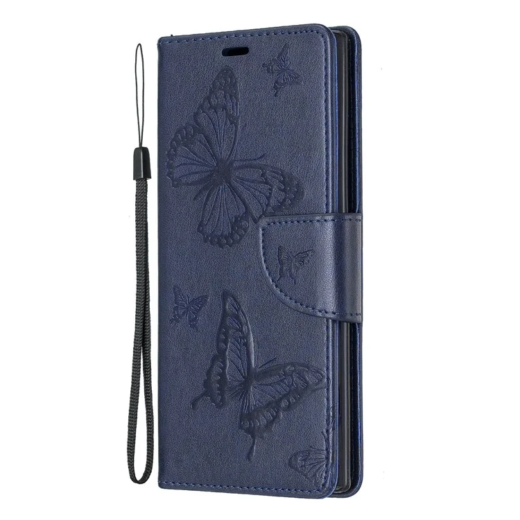 Imprint Butterfly Leather Wallet Phone Case for Samsung Galaxy Note 10/Galaxy Note 10 5G - Blue