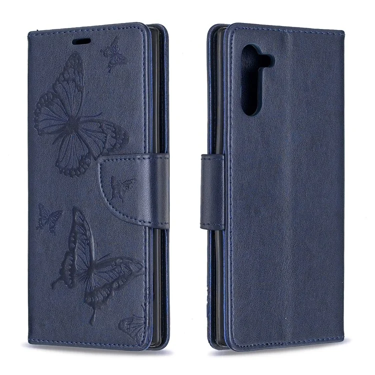 Caixa de Telefone da Carteira de Couro de Borboleta Para a Samsung Galaxy Note 10/Galaxy Note 10 5G - Azul