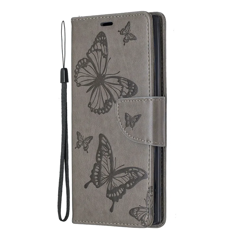 Imprint Butterfly Leather Wallet Phone Case for Samsung Galaxy Note 10/Galaxy Note 10 5G - Grey