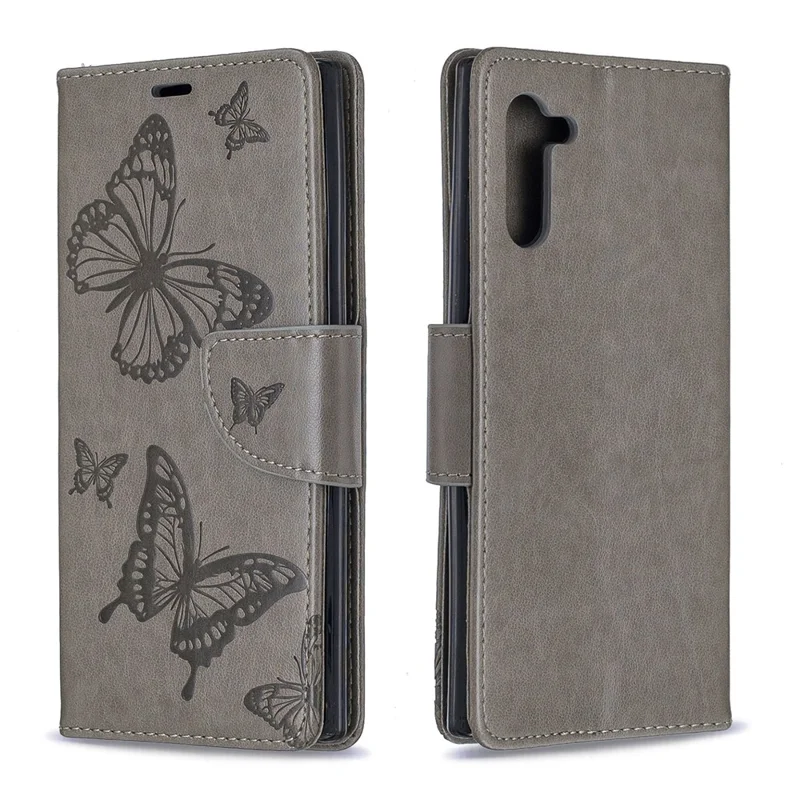 Imprint Butterfly Leather Wallet Phone Case for Samsung Galaxy Note 10/Galaxy Note 10 5G - Grey