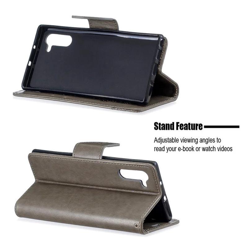 Imprint Butterfly Leather Wallet Phone Case for Samsung Galaxy Note 10/Galaxy Note 10 5G - Grey