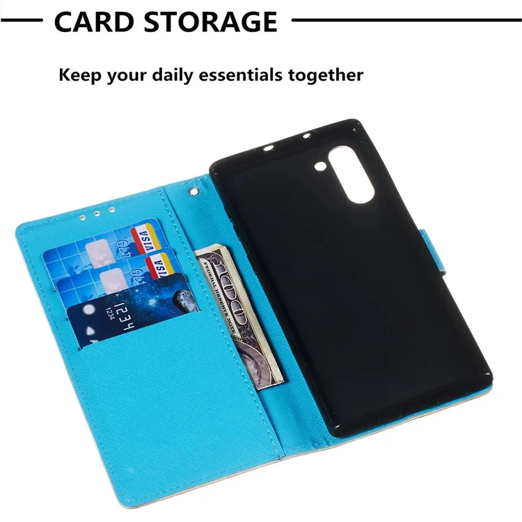 Druckstil 3D -serie Stand Leder Brieftasche Telefonabdeckung Für Samsung Galaxy Note 10 / Anmerkung 10 5g - Gold- Und Blau -schmetterling
