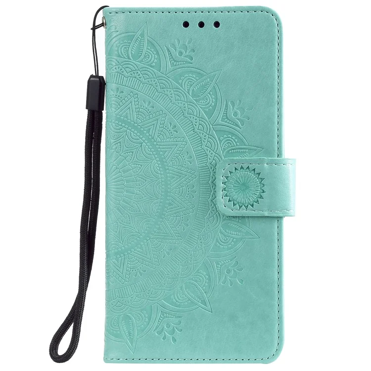Abdruck Blumenleder Brieftasche Hülle Für Samsung Galaxy Note 10 / Anmerkung 10 5g - Cyan