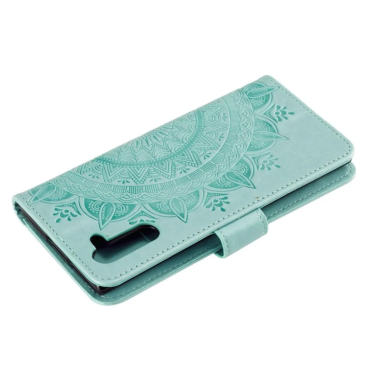 Abdruck Blumenleder Brieftasche Hülle Für Samsung Galaxy Note 10 / Anmerkung 10 5g - Cyan