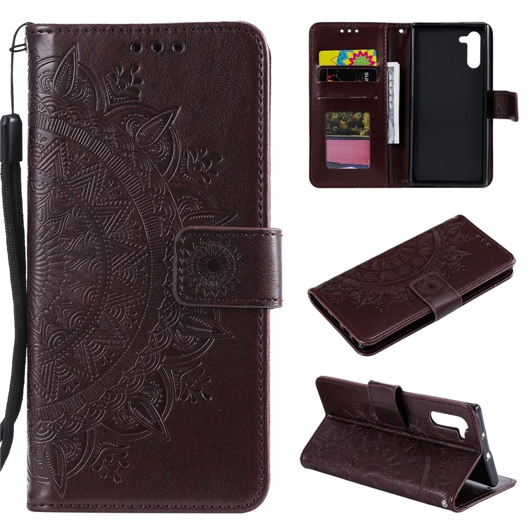 Imprint Flower Leather Wallet Case for Samsung Galaxy Note 10 / Note 10 5G - Brown
