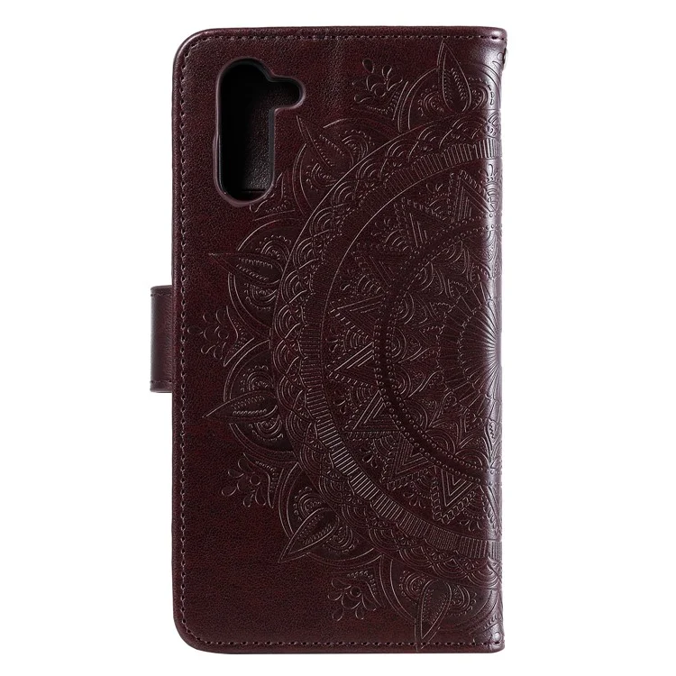 Imprint Flower Leather Wallet Case for Samsung Galaxy Note 10 / Note 10 5G - Brown