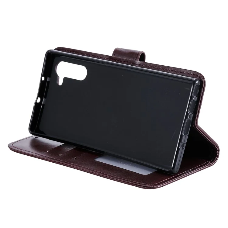 Imprint Flower Leather Wallet Case for Samsung Galaxy Note 10 / Note 10 5G - Brown