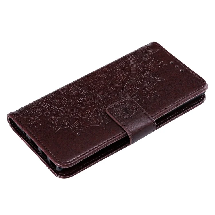 Imprint Flower Leather Wallet Case for Samsung Galaxy Note 10 / Note 10 5G - Brown