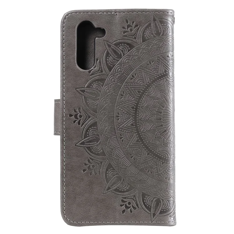 Imprint Flower Leather Wallet Case for Samsung Galaxy Note 10 / Note 10 5G - Grey