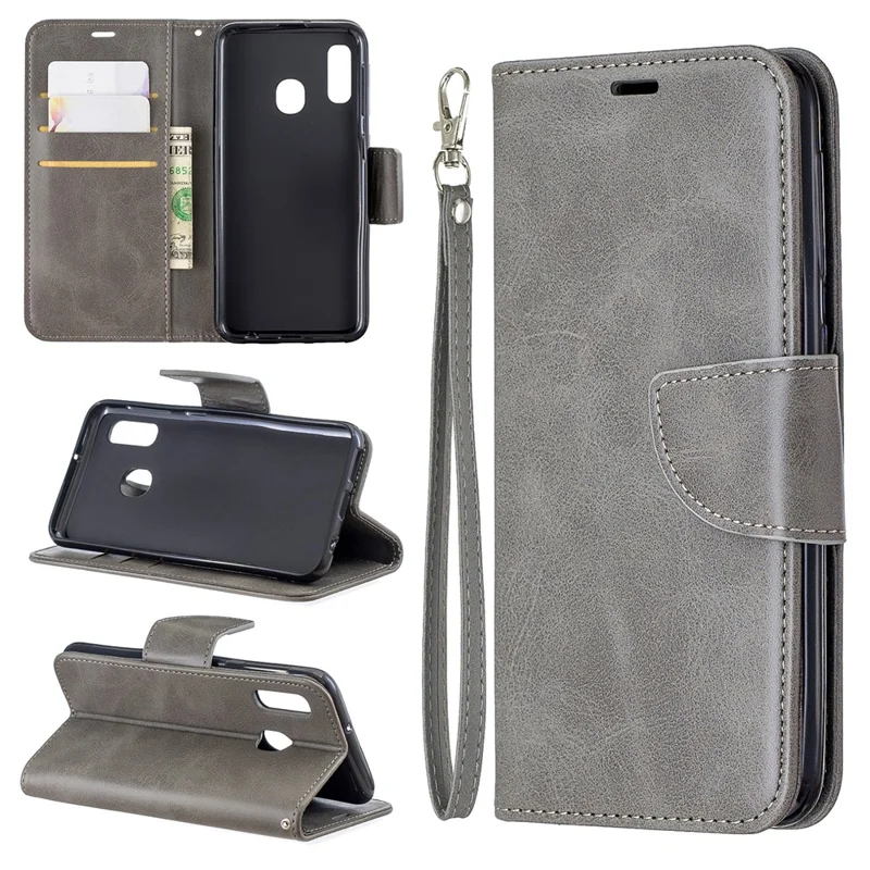 PU Leather Wallet Stand Phone Shell Cover for Samsung Galaxy A20e - Grey