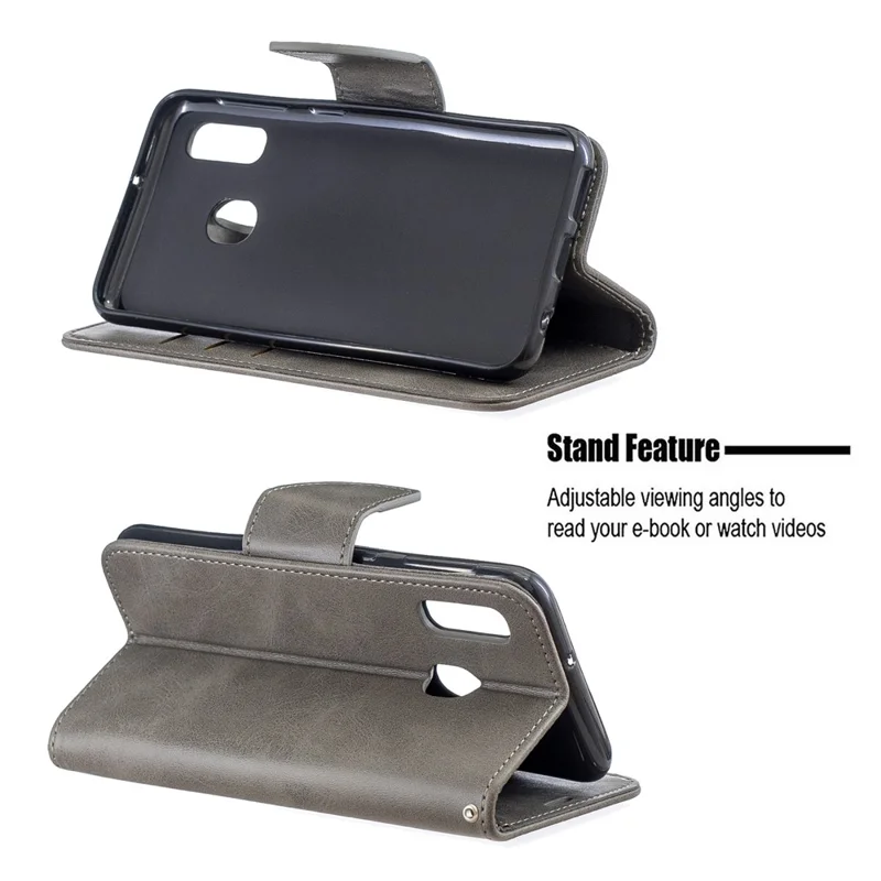 PU Leather Wallet Stand Phone Shell Cover for Samsung Galaxy A20e - Grey