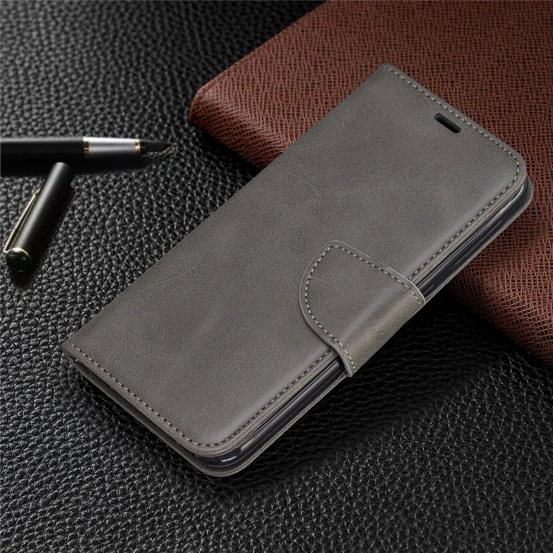 PU Leather Wallet Stand Phone Shell Cover for Samsung Galaxy A20e - Grey