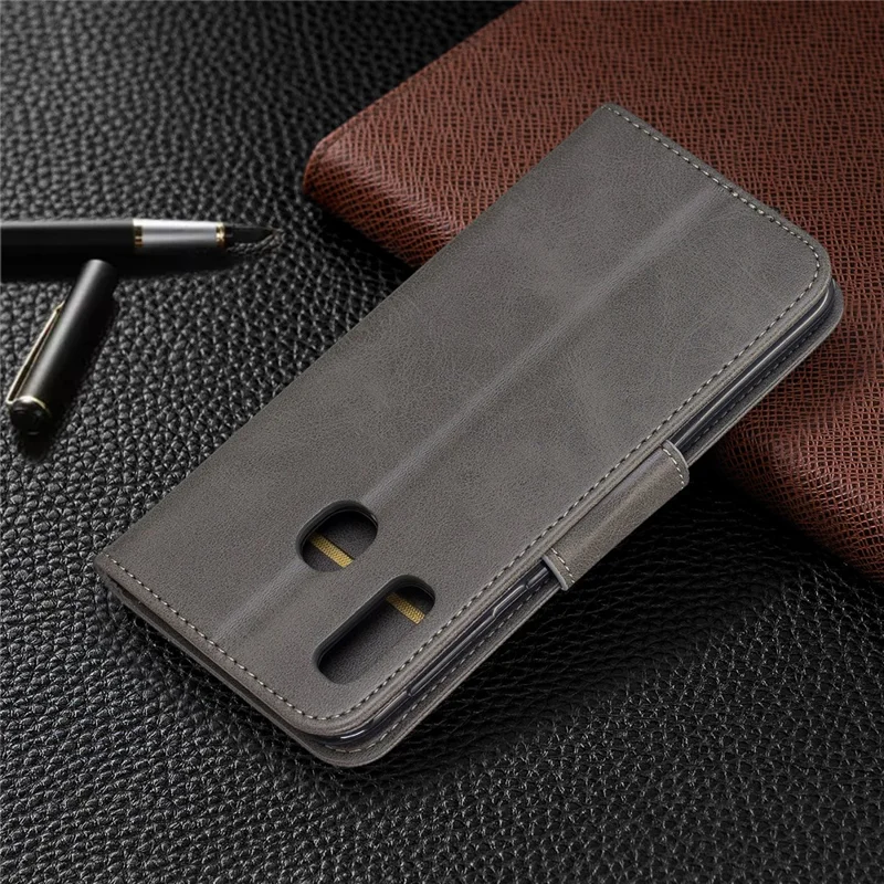 PU Leather Wallet Stand Phone Shell Cover for Samsung Galaxy A20e - Grey