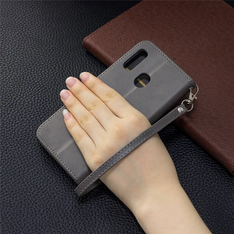 PU Leather Wallet Stand Phone Shell Cover for Samsung Galaxy A20e - Grey
