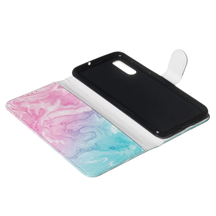Carteira de Couro com Estampa de Mármore, Capa Protetora com Suporte para Samsung Galaxy A50/A50s/A30s - Rosa e Azul