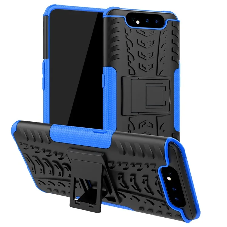 Custodia ibrida per telefono con presa e motivo a pneumatico in PC TPU per Samsung Galaxy A80/A90 - Blu