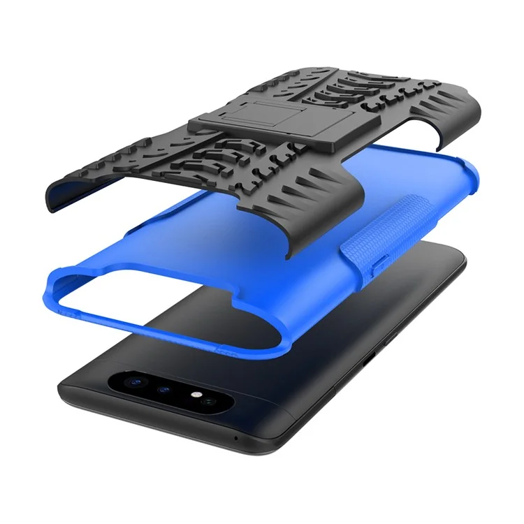 Custodia ibrida per telefono con presa e motivo a pneumatico in PC TPU per Samsung Galaxy A80/A90 - Blu