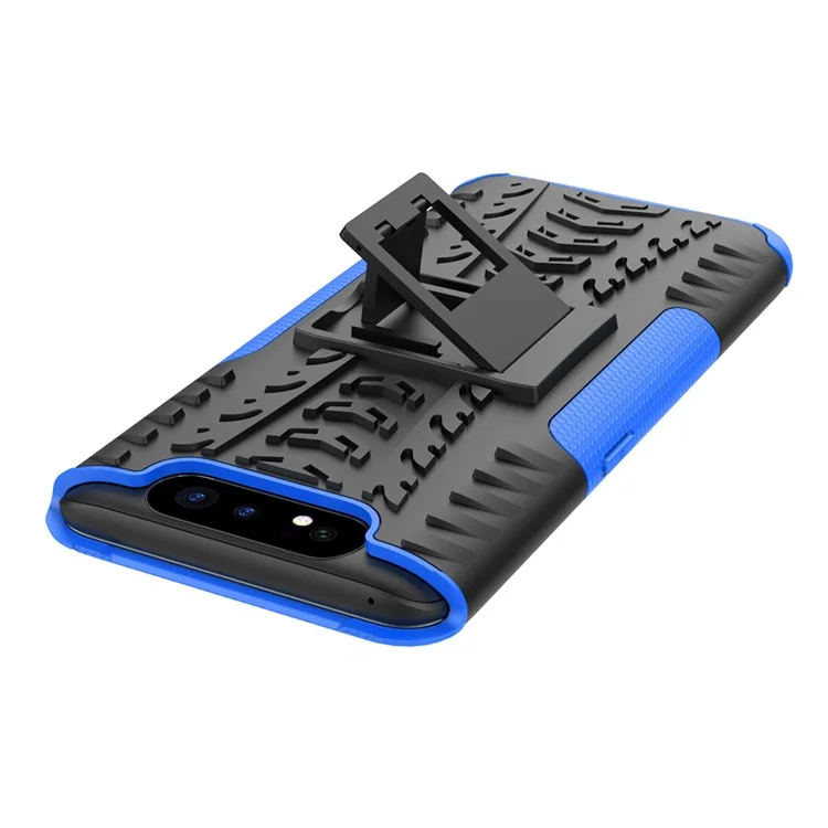 Custodia ibrida per telefono con presa e motivo a pneumatico in PC TPU per Samsung Galaxy A80/A90 - Blu