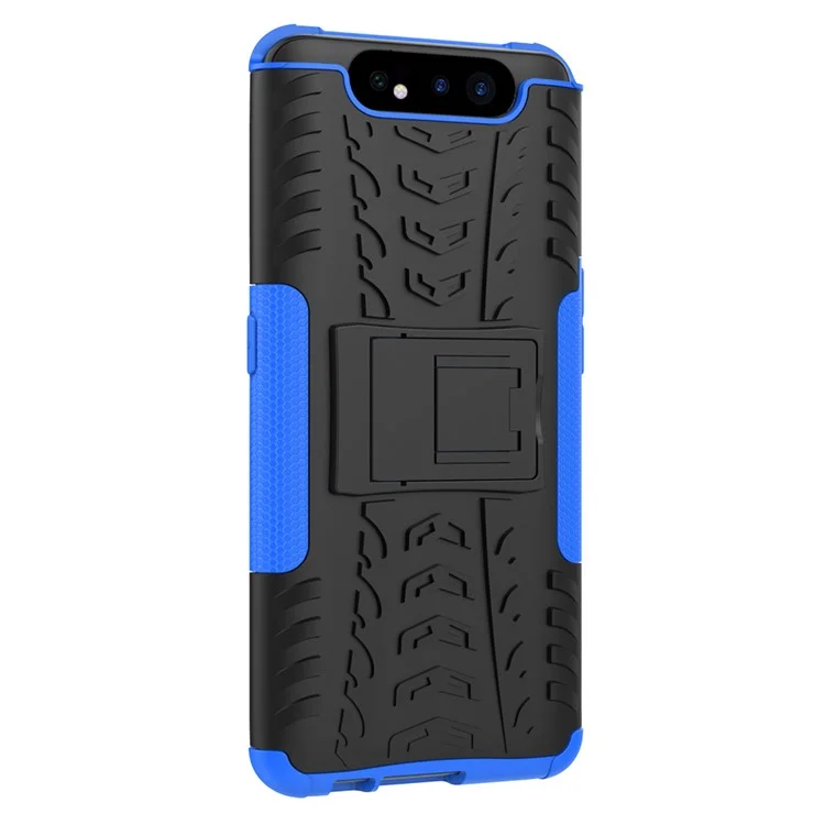 Custodia ibrida per telefono con presa e motivo a pneumatico in PC TPU per Samsung Galaxy A80/A90 - Blu