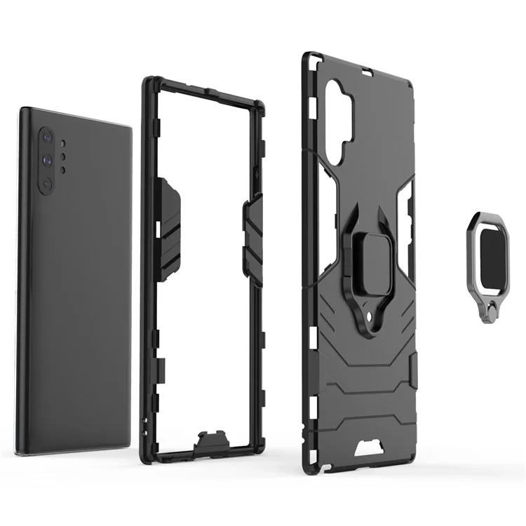 Cool Guard Ring Holder Kickstand pc + Tpu Cell Case Pour Samsung Galaxy Note 10 Plus / 10 Plus 5G - le Noir