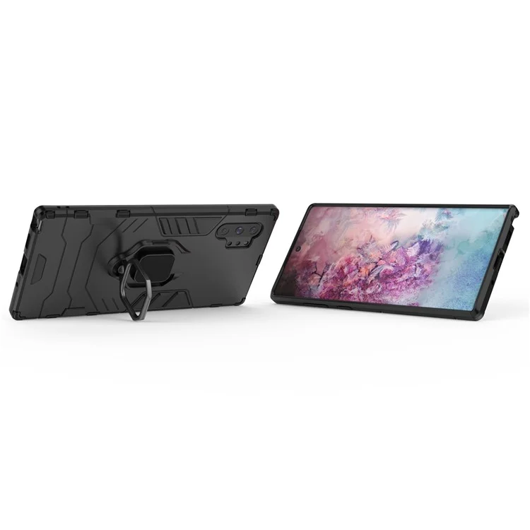 Custodia per cellulare Cool Guard Ring Holder Kickstand PC+TPU per Samsung Galaxy Note 10 Plus / 10 Plus 5G - Nero