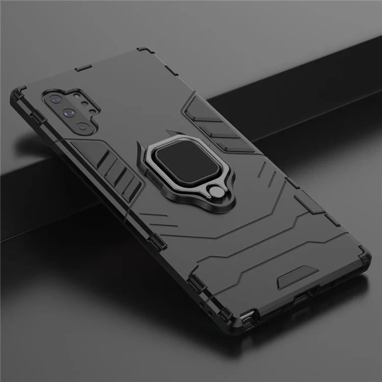 Custodia per cellulare Cool Guard Ring Holder Kickstand PC+TPU per Samsung Galaxy Note 10 Plus / 10 Plus 5G - Nero