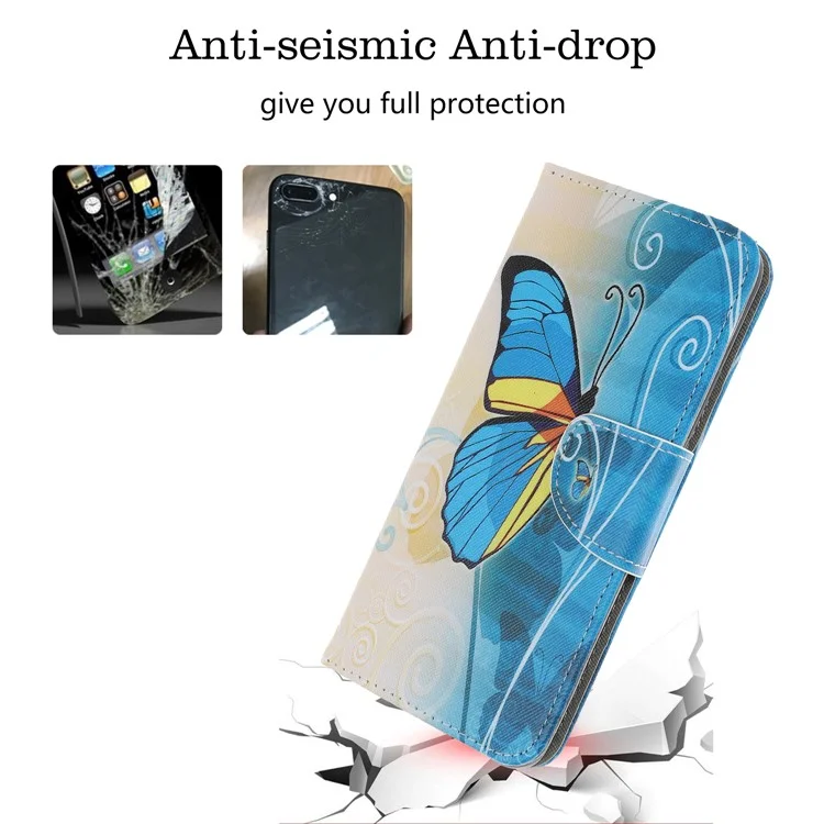 Pattern Printing Cross Texture Leather Wallet Case for Samsung Galaxy Note 10 Plus / Note 10 Plus 5G - Blue Butterfly