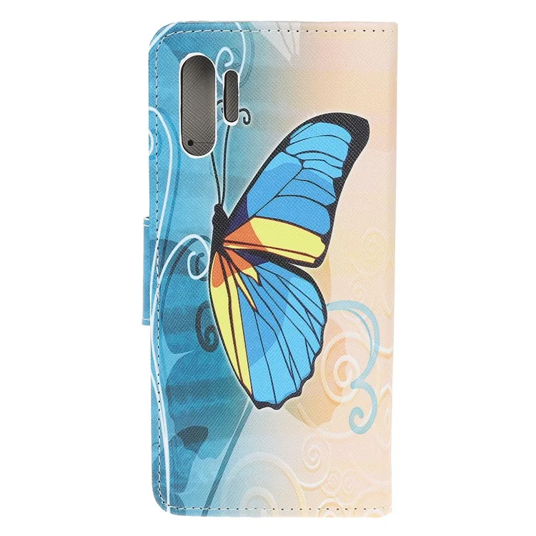 Pattern Printing Cross Texture Leather Wallet Case for Samsung Galaxy Note 10 Plus / Note 10 Plus 5G - Blue Butterfly