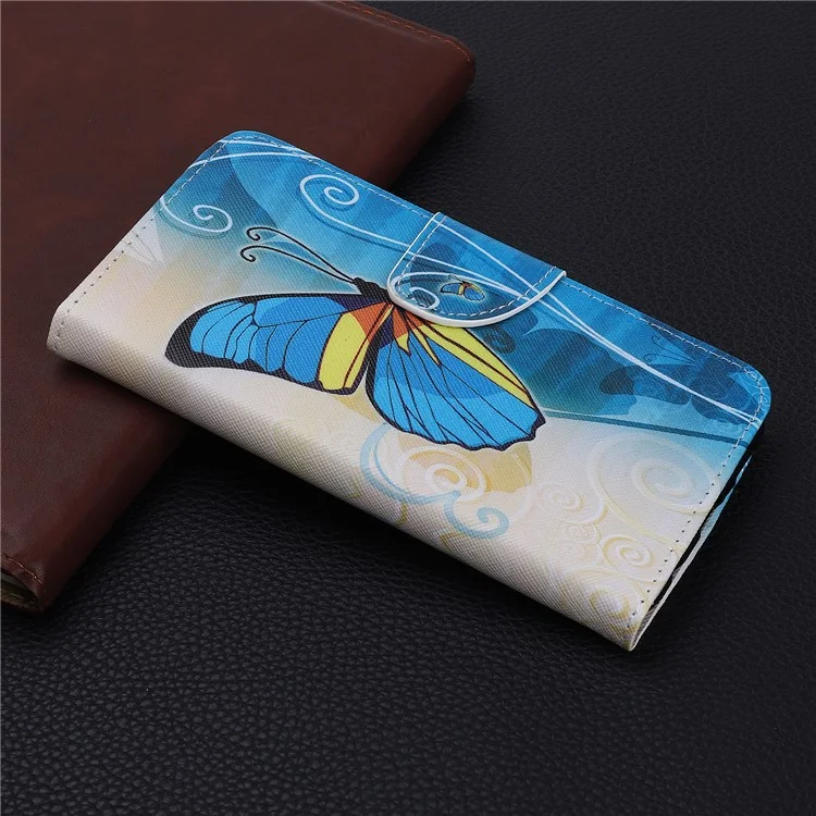 Pattern Printing Cross Texture Leather Wallet Case for Samsung Galaxy Note 10 Plus / Note 10 Plus 5G - Blue Butterfly