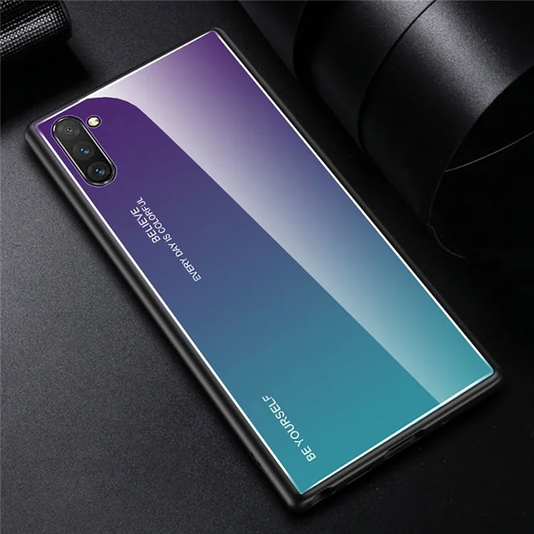 Vidro de Estilo de Cor de Gradiente + TPU Cobre a Tampa da Concha Para Samsung Galaxy Note 10 / Nota 10 5g - Panda - Roxo / Azul