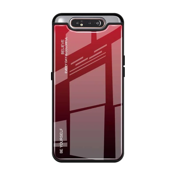 Gradiente de Vidrio Templado de Color + PC + TPU Hybrid Case Para Samsung Galaxy A80/A90 - Rojo