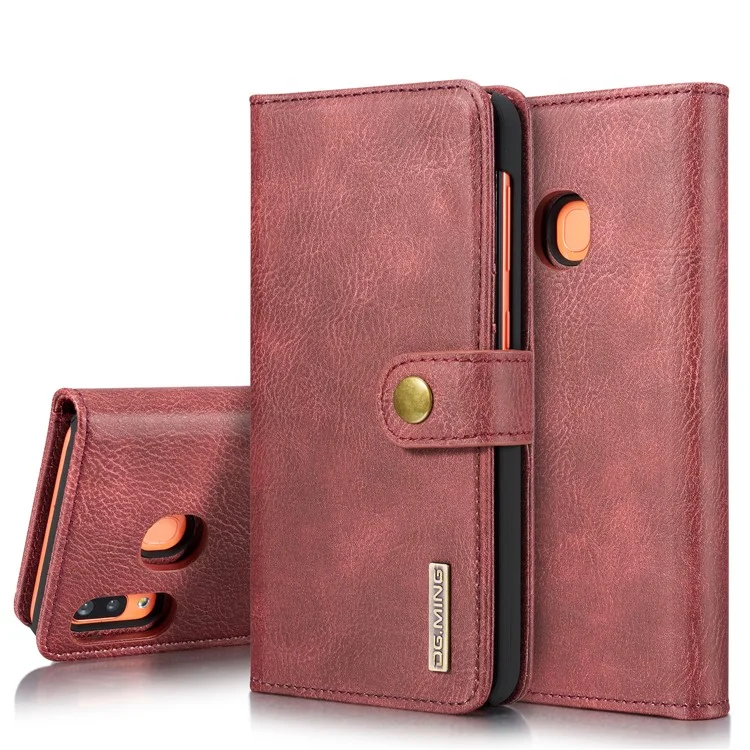 Dg. Ming Split in Pelle Con Guscio di Telefono Per Samsung Galaxy A30 / A20 - Rosso