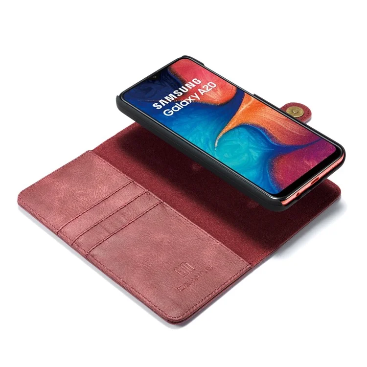 Dg. Ming Split in Pelle Con Guscio di Telefono Per Samsung Galaxy A30 / A20 - Rosso