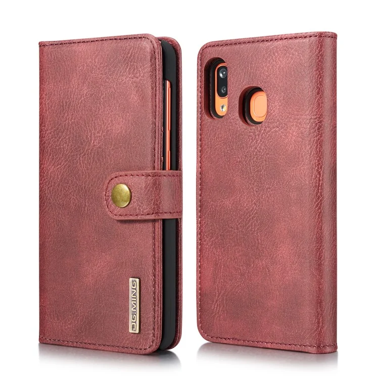 Dg. Ming Split in Pelle Con Guscio di Telefono Per Samsung Galaxy A30 / A20 - Rosso