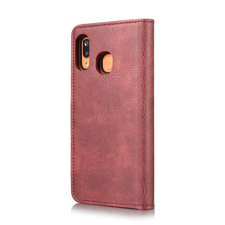 Dg. Ming Split in Pelle Con Guscio di Telefono Per Samsung Galaxy A30 / A20 - Rosso