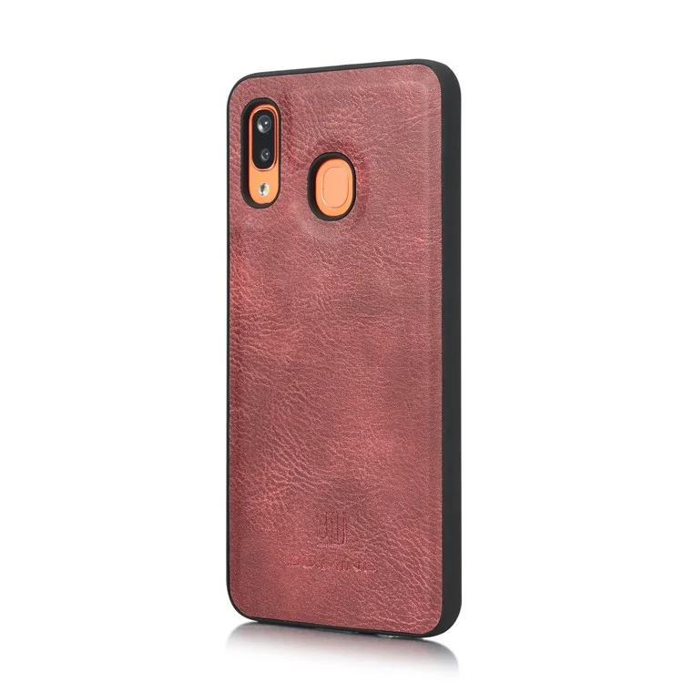 Dg. Ming Split in Pelle Con Guscio di Telefono Per Samsung Galaxy A30 / A20 - Rosso