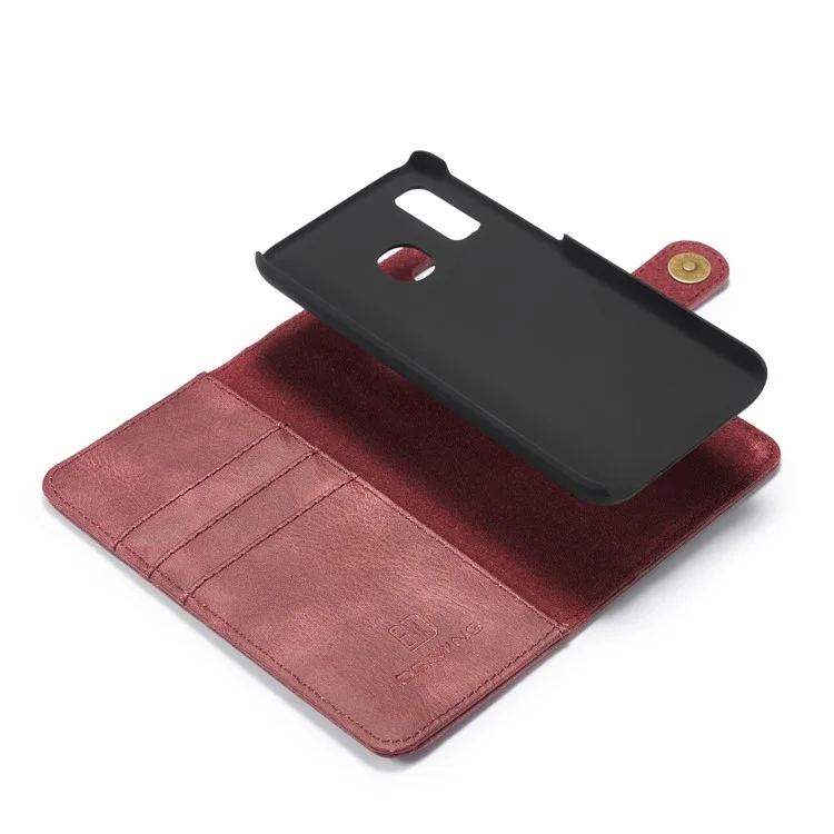 Dg. Ming Para Samsung Galaxy A40 Funda de Teléfono de Billetera Case de Cáscara de Cáscara Desmontable Flip Cubierta Protectora - Rojo