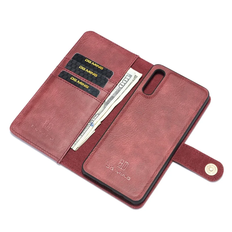 DG.MING Split Leather Phone Case Shell for Samsung Galaxy A50 / A50s / A30s - Red