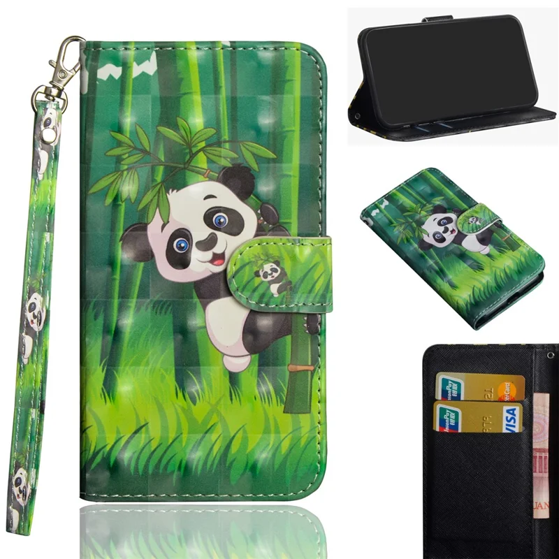 3D Printing Surface PU Leather with Wallet Cell Shell for Samsung Galaxy Note 10 / Note 10 5G  Plus / 10 Plus 5G - Panda