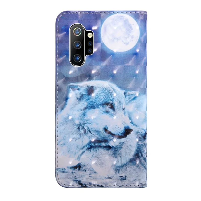 Printing Style Light Spot Decor Leather Wallet Phone Cover for Samsung Galaxy Note 10 Plus/Note 10 Plus 5G - Moon and Wolf