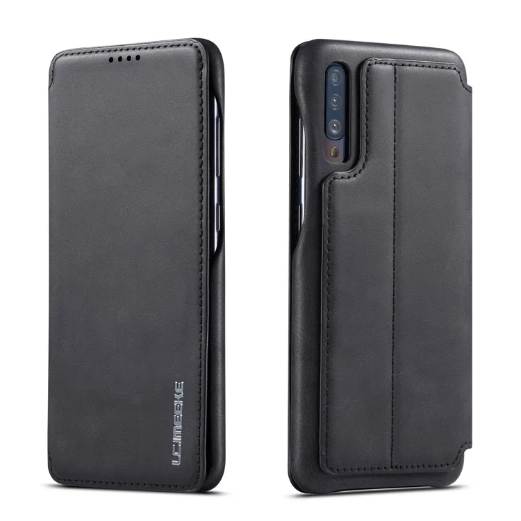 LC.IMEEKE Retro Style Leather Casing with Card Holder for Samsung Galaxy A50/A50s/A30s - Black