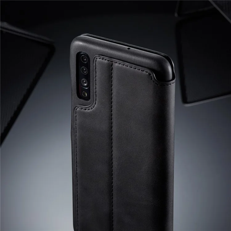 LC.IMEEKE Retro Style Leather Casing with Card Holder for Samsung Galaxy A50/A50s/A30s - Black